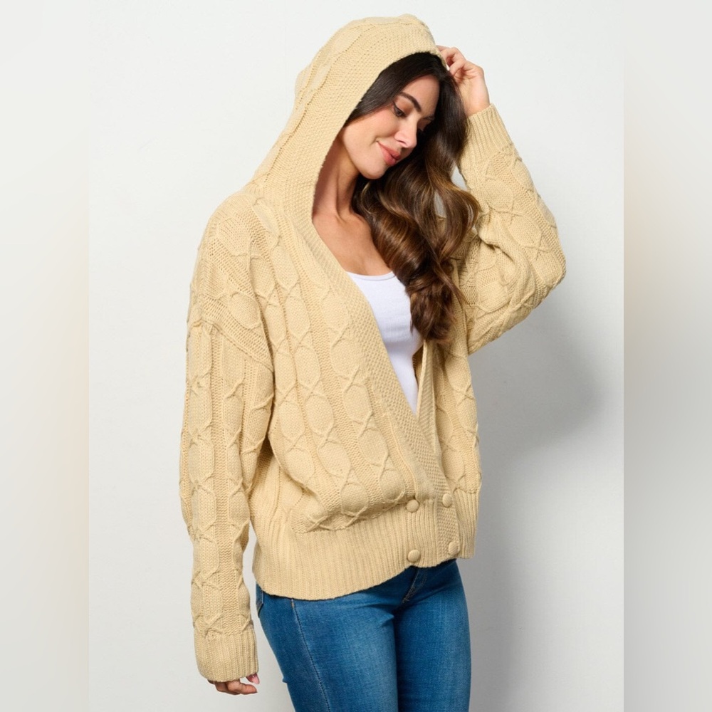 SALE! 021. WOMEN'S LONG SLEEVE BUTTON CLOSURE HOODED CARDIGAN SWEATER